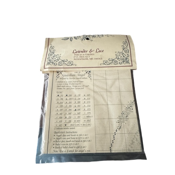 Lavender & Lace Guardian Angel Chart Fabric Floss Needles Counted Cross Stitch - Picture 2 of 5